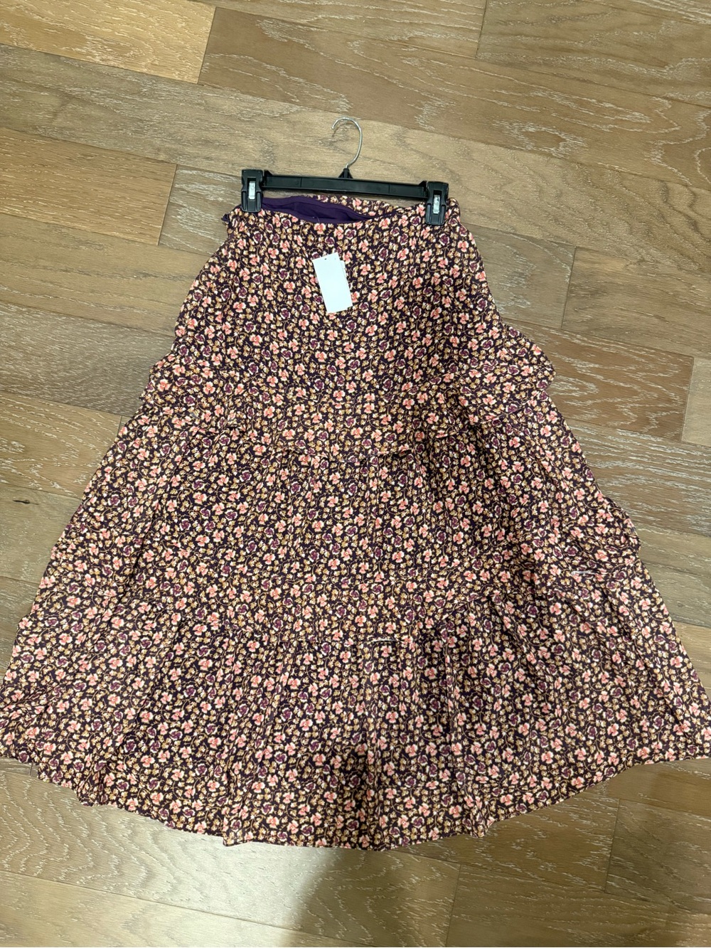J. McLaughlin Floral Tiered Lined Midi Skirt in Purple and Pink Ruffles layers